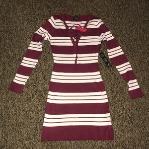 Sweater Knit Burgundy Striped Dress